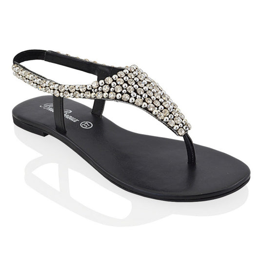 black | XY London | black sandals,black flat sandals,black diamante sandals,black diamante flat sandals