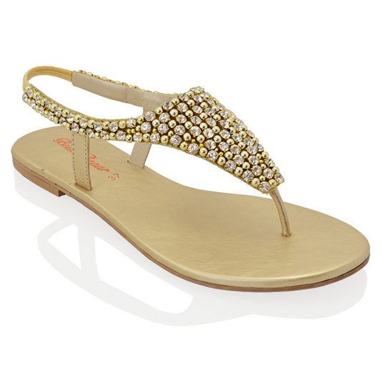 gold | XY London | gold sandals,gold flat sandals,gold diamante sandals,gold diamante flat sandals