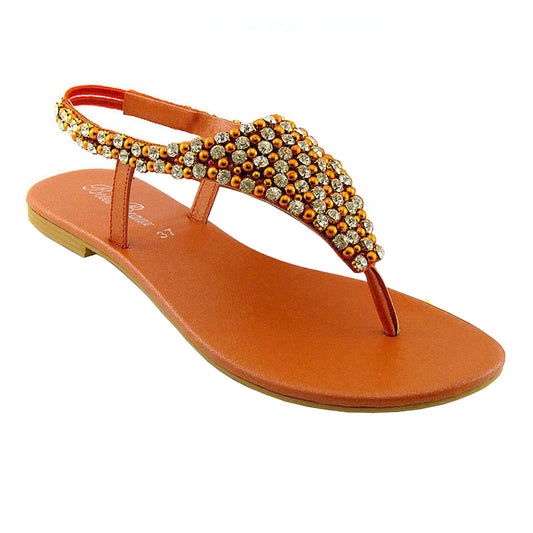 orange | XY London | orange sandals, orange flat sandals, orange diamante sandals, orange diamante flat sandals