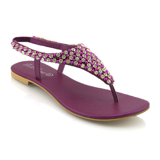 purple | XY London | purple sandals, purple flat sandals, purple diamante sandals, purple diamante flat sandals
