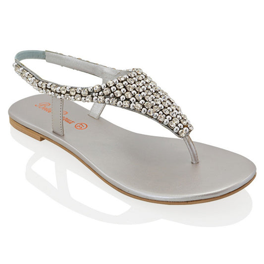 silver | XY London | silver sandals,silver flat sandals,silver diamante sandals,silver diamante flat sandals