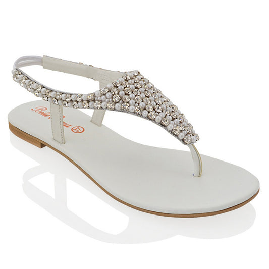 white | XY London | white sandals,white flat sandals,white diamante sandals,white diamante flat sandals