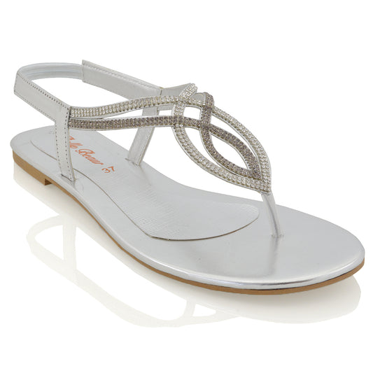 SILVER | XY London | diamante sandals , women's flat sandals ,sandals with straps , flat diamante sandals ,summer sandals for women , holiday wear
