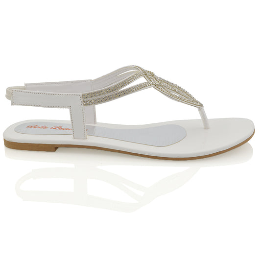 white | XY London | diamante sandals , women's flat sandals ,sandals with straps , flat diamante sandals ,summer sandals for women , holiday wear