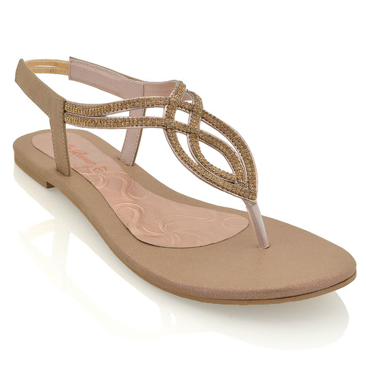 ROSE GOLD | XY London | flat sandals for women,diamante sandals flat ,summer sandals , summer sandals for women ,sandals with straps