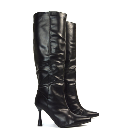 Black Knee High Boots, Black Ruched Boots, Knee High Boots, Ruched Boots