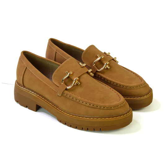 Women’s Flat Loafers, Ladies Slip On Pumps, Stylish casual flats for work and office, tan loafers