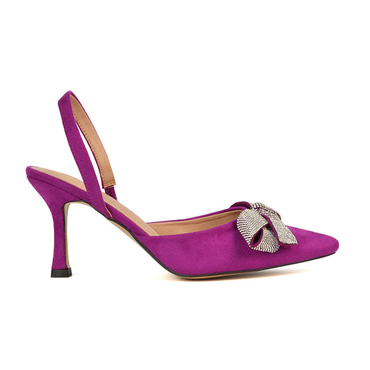 purple diamante bow stiletto high heel court shoes- get ready for your next event, perfect for party season, wedding guests, night outs and special occasions