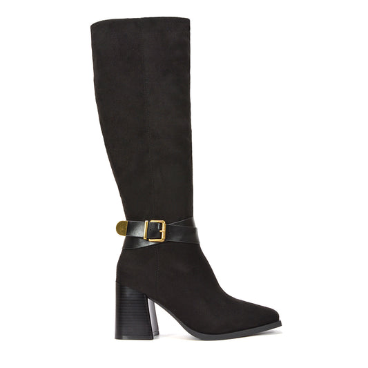 women’s black knee-high boots, faux suede boots, fall and winter fashion, women’s tall boots sale