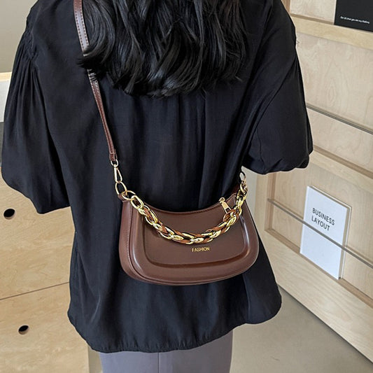 women's brown shoulder bag, brown shoulder bag, women's shoulder bag, shoulder bag, Women's small faux leather shoulder bag with chain strap