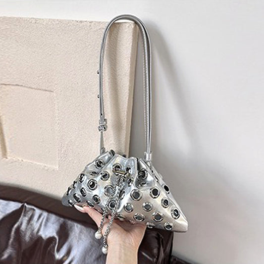 silver bag for women, silver shoulder bag