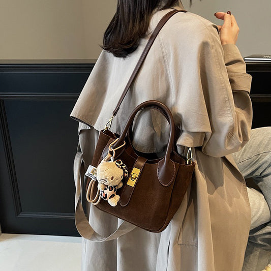 Suede leather tote bag, Brown suede handbag, brown handbag