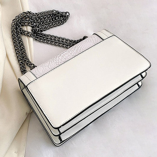 white chain strap handbag, white shoulder bag with snakeskin texture, Faux snakeskin leather bag