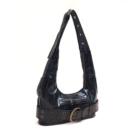 Soft leather-look bag, Adjustable strap handbag, Belt buckle bag
