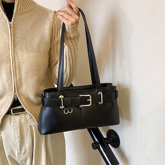 Black shoulder bag, Faux leather handbag, Chic black shoulder bag