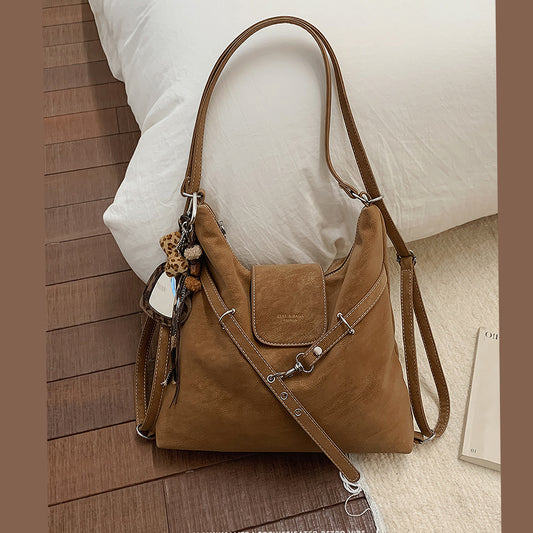 women's slouchy shoulder tote bag, women's slouchy shoulder tote bag with keychain charm, buy women's slouchy tote bag, women's handbag, tan slouchy tote bag for women