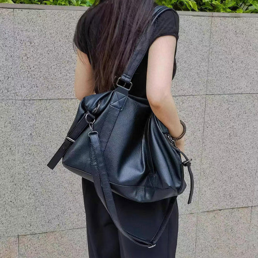 Josephine Large Faux Leather Tote Bag With Shoulder Strap in Black