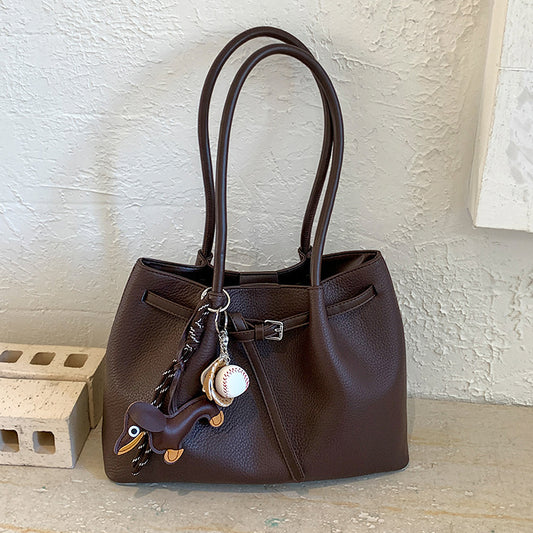 women's tote shoulder bag, everyday tote bag for women, women's tote shoulder bag with charm, brown handbag, browntote bag