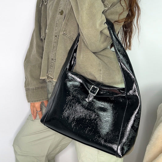 black leather shoulder bag, affordable black shoulder bag with buckle detail