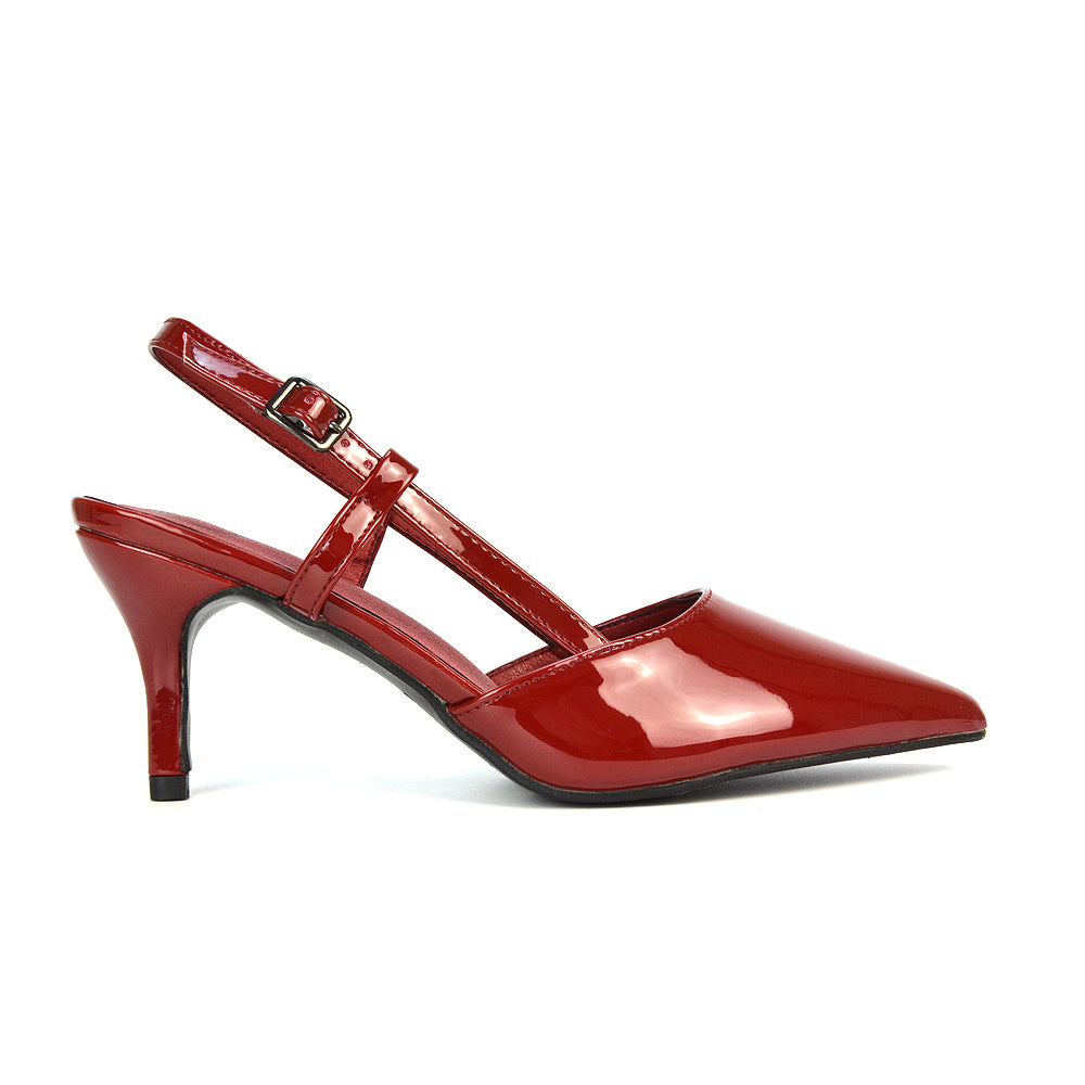 Eldof Women's Low Heel Pumps - Pointed Toe Slingback Court Shoes, Patent Rose, 2cm Heel