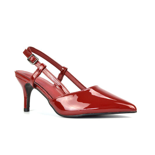 cherry red mid stiletto heels slingback court shoes- elevate your new season look in stiletto heels; perfect for bottomless brunch, cocktails with the girls, date night, parties, special occasions