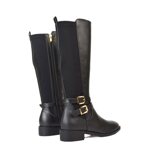 Black Winter Boots, Women's Black Boots, Black Flat Knee High Boots, Black Festival Boots