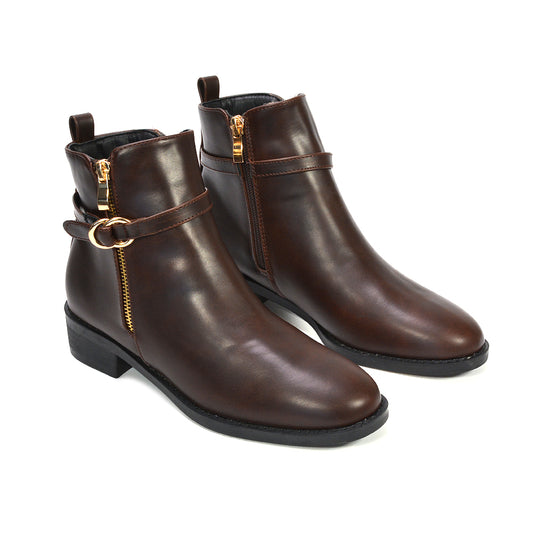 Women's ankle boots, brown boots, Stylish ankle boots for women, Decorative buckle ankle boots