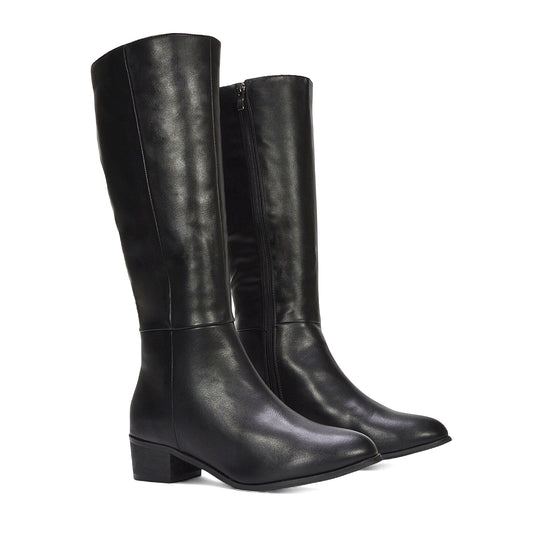 black knee high boots, black low block heel boots, Boots for work outfits, Comfortable winter boots with side zipper, knee high boots, low block heel boots