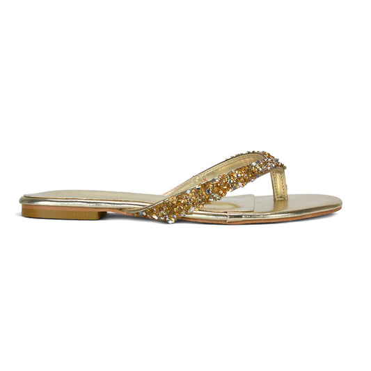 gold diamante flip flops, women’s gold diamante flip flops for holiday, gold beach holiday sandals, gold slip on thong sandals, buy gold diamante flip flops UK