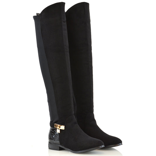 Black Flat Heel Knee High Boots, Women's Black Knee High Boots, Flat Heel Knee High Boots, Women's Knee High Boots