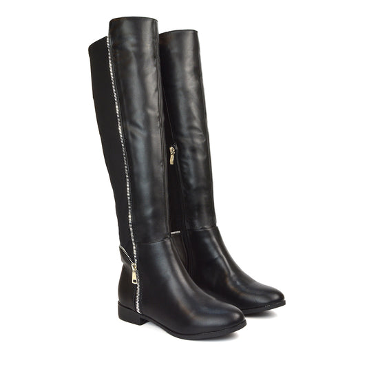 Black Flat Boots, Black Flat Knee High Boots, Flat Boots, Flat Knee High Boots