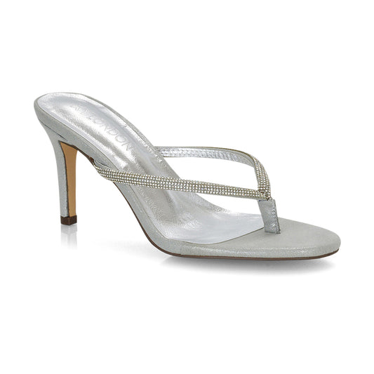 Silver Diamante Heels, Women's silver diamante stiletto mule sandals, Glitter Silver Heels
