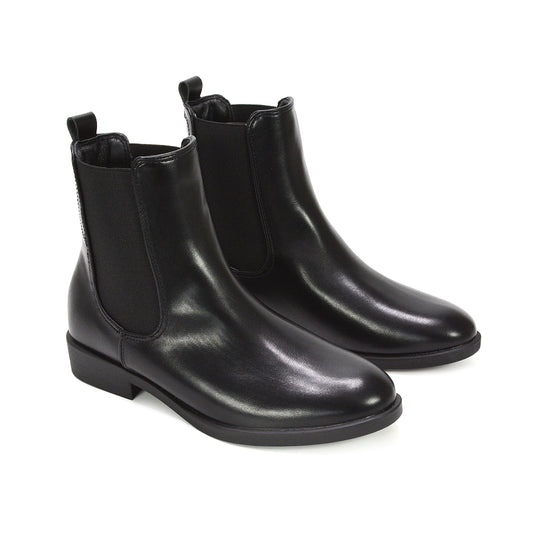 black ankle boots, black flat boots, Low heel Chelsea boots, Round toe ankle boots women