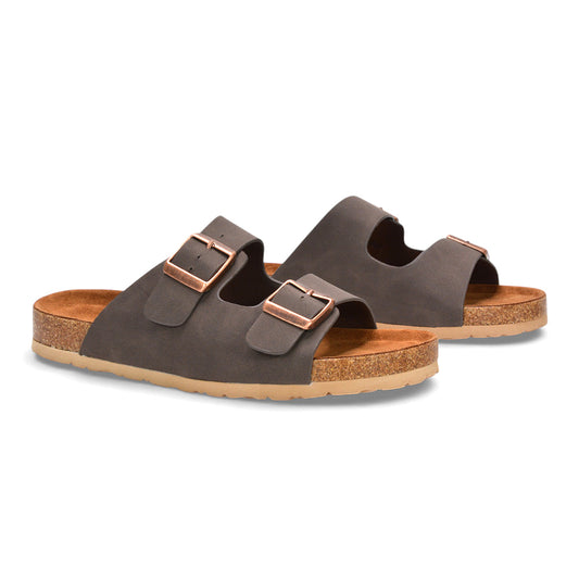 women’s brown sandals, trendy women’s sandals, women’s brown, double buckle slide sandals, buy women’s brown sandals online