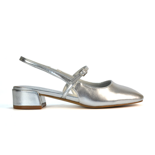 silver low heeled court shoes- comfort and stylish, perfect for brunch with the girls, date night or take your everyday look to new heights
