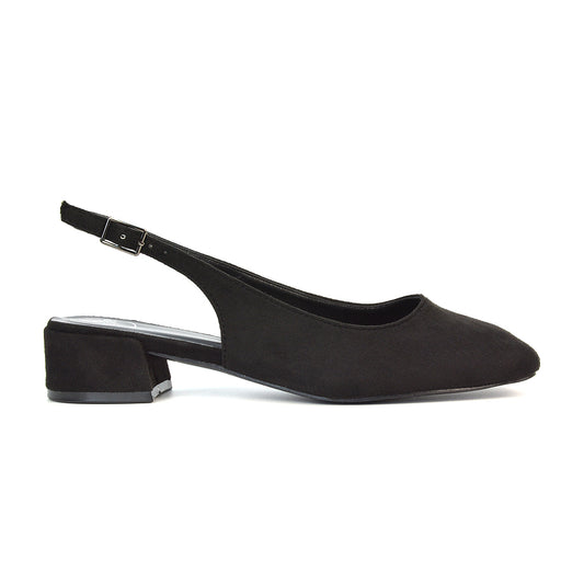black slingback low block heel court shoes- perfect for elevating your everyday wardrobe, summer, parties, casual and evenings
