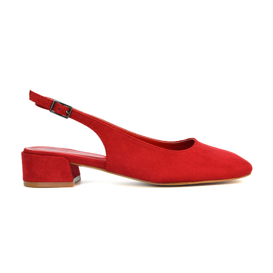 red slingback low block heel court shoes- perfect for elevating your everyday wardrobe, summer, parties, casual and evenings