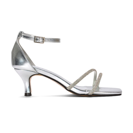 silver diamante strappy kitten heel sandals, silver crystal strappy evening sandals, silver metallic kitten heel sandals, silver embellished low heel sandals
