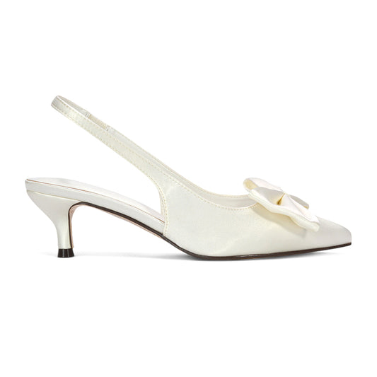 ivory bow court shoes, ivory pointed toe slingback court shoes with bow, ivory bridal shoes