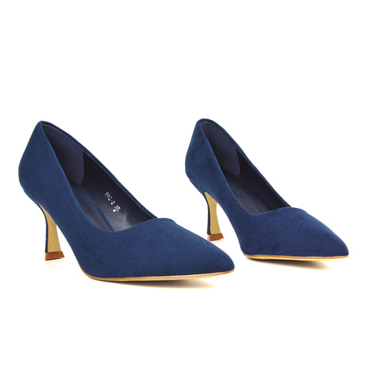navy mid stiletto heel pointed toe slip on court shoes- elevate your new season look in mid heels, perfect for special occasions, weddings, work, office, parties, bridesmaids & holidays
