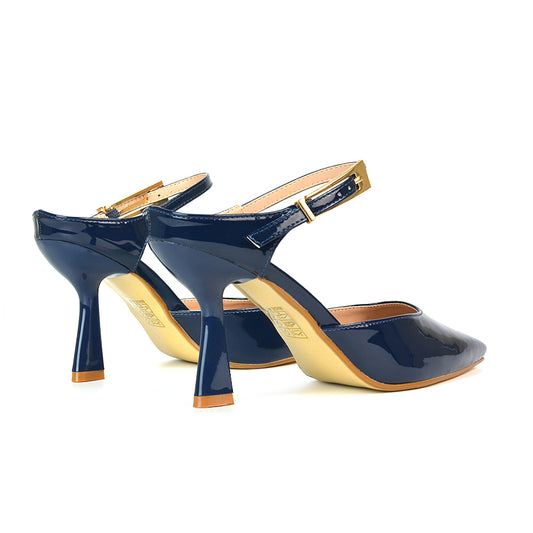 Court Shoes With Ankle Strap, High Heels Navy, Ankle Heels, Heels Closed Toe