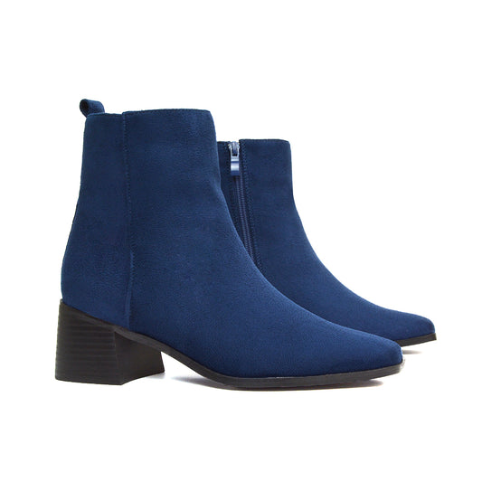Navy Faux Suede Boots, Navy Faux Suede Ankle Boots, Boots, Ankle Boots