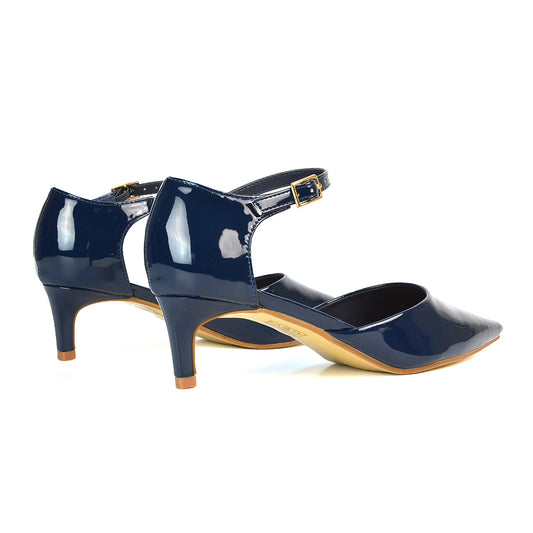 Navy Ankle Strap Heels, Navy Pointed Toe Heels, Navy Court Heels, Navy Court Shoes