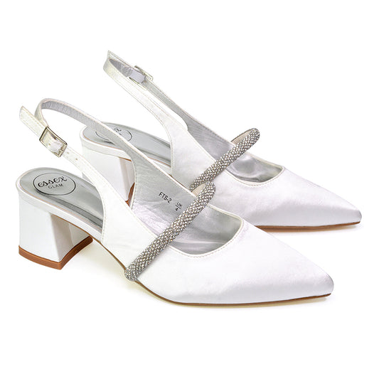 white bridal heels, White bridal block heels, White block heels for bridal wear, Slingback party heels