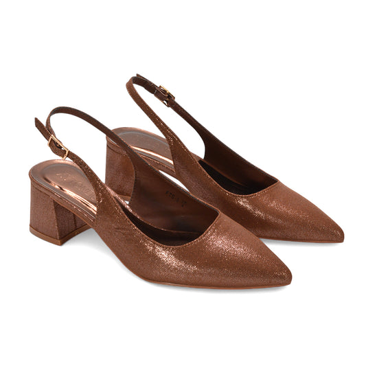 mid block heel slingbacks, pointed toe slingbacks, wedding guest heels, brown shimmer pumps, brown heels, brown mid heels