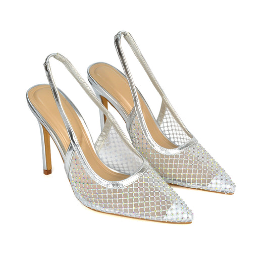Silver Heels, Heels, Stiletto Heels, Stiletto High Heels, Silver Court Shoes