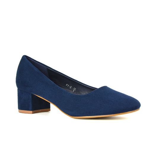 navy low block heel slip on round toe court shoes- a classic in your shoedrobe, perfect for race day, bank holiday outfits, office attire, weddings
