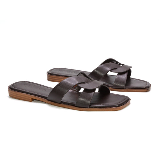 Women’s braided slide sandals, Square toe flat sandals, Interwoven strap sandals, Square toe minimalist sandals, Summer vacation sandals, Beach ready flat sandals, Women’s square toe braided leather slide sandals, flat sandals, slides, sliders, women's flat sandals, brown sandals, brown flat sandals