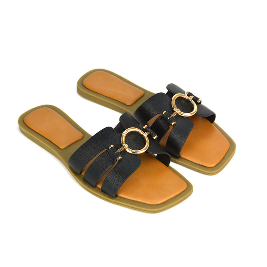 black flat sandals, black summer sandals, black square toe sandals, black slip on sandals