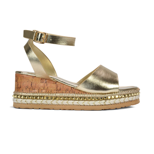 Gold strappy wedge heel espadrille platform sandals, Women’s gold strappy wedge heel espadrille platform sandals, Buy gold espadrille wedge sandals online